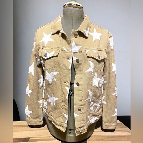 BaeVely Jackets & Blazers - BaeVely Size L tan beige denim jacket with stars